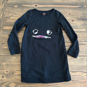 Girls Cat & Jack Black Pink Monster Graphic Long Sleeve Dress M (7/8) Zipper